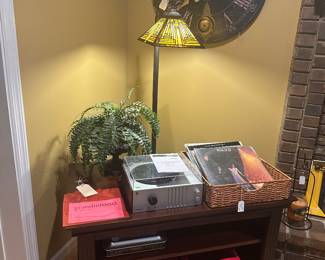 Grandinroad Media Stand, Recoeds, Turntable, Wall Clock with Pendulum 
