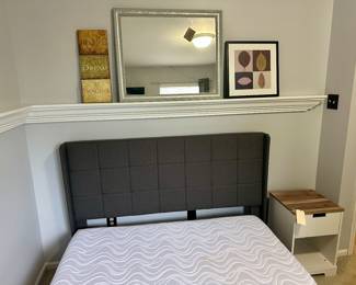 Queen Fabric Headboard with Fabric Base, Night Stand