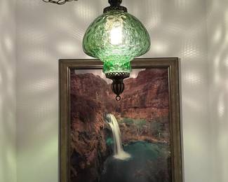 Green Crackle Glass Swag Lamp