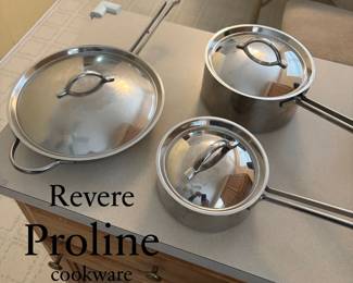 Revere Proline Cookware, the stockpot not shown makes a 7-piece set total.