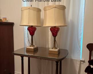 Cranberry Ruby Etched Glass Lamps