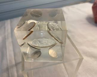 1961 lucite coin paper weight. 