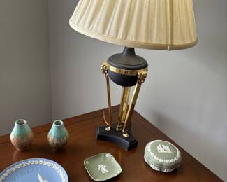 Lamp, Wedgwood, and pottery pieces