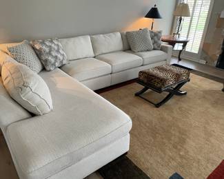 Sectional couch with return on left and large area rug