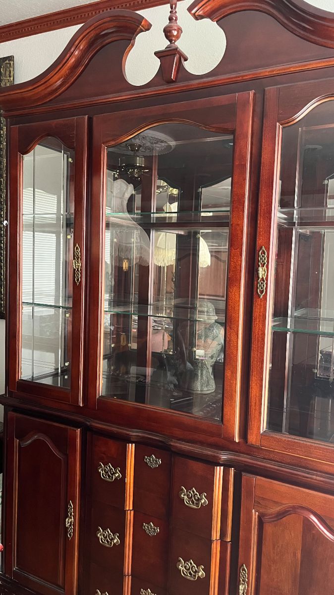 Cherry Wood China Curio Cabinet - Two set of shelves