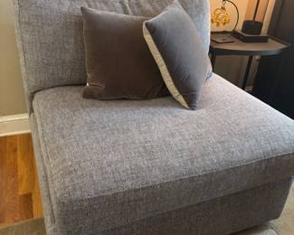 Bernhardt Stafford Armless Chair with Mohair Throw Pillows