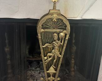 Vintage Brass Peacock Fireplace Screen