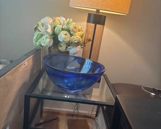 Kosta Boda Swedish Blue Glass Art Bowl, Crate and Barrel USB Table Lamps