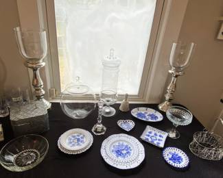 glass containers and more blue and white