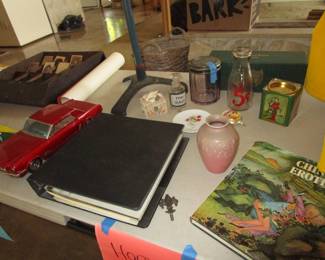 Rookwood pottery, books, tins, glassware