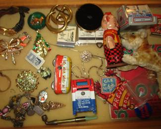 Jewelry, vintage toys, opium pipe