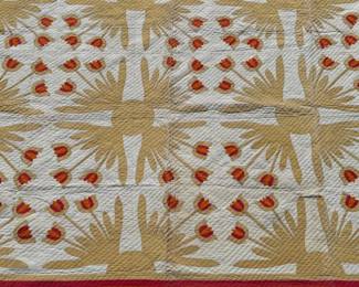 Beautiful vintage hand made quilt with tulip motif applique