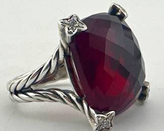 David Yurman sterling garnet ring with diamonds