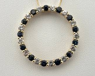 Sapphire and diamond necklace on 14kt chain