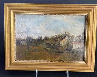 Small oil on canvas of village scene