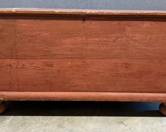 Red wash PA blanket chest with interior till and drawers