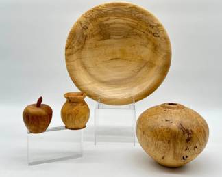 Grouping of turned ash treenware
