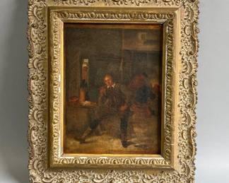 Oil on canvas of genre tavern scene
