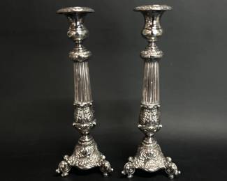 Pair of Sheffield plate Roccoco candlesticks