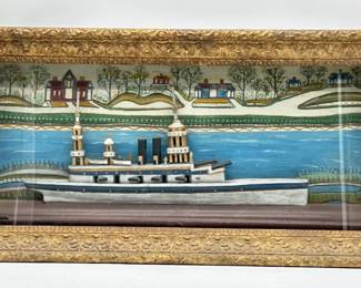 Battle ship folk carved diaramma