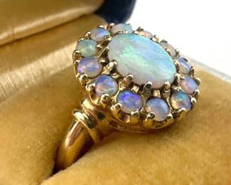 10kt fiery opal cluster ring