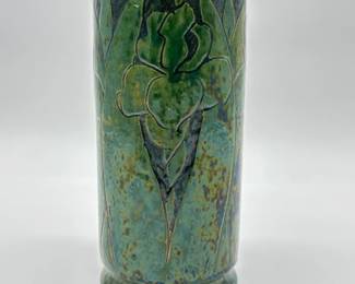 Majolica Art Nouveau style cylinder pottery vase