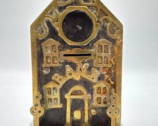 Vintage coin bank in cast iron and brass overlay