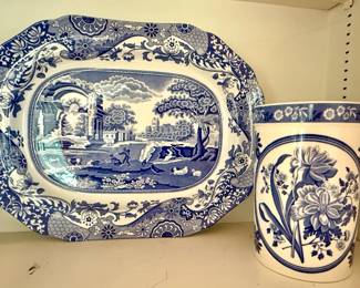 Spode Blue Italian platter and vase