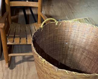 Vintage child's rocking chair and laundry basket