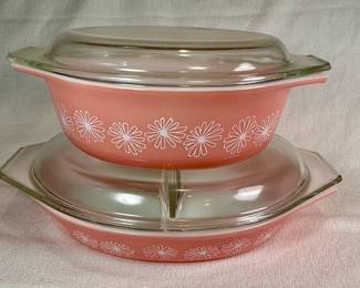 Pyrex "Pink Daisy" covered casserole dishes