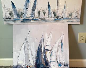 Unframed canvas sailboat paintings