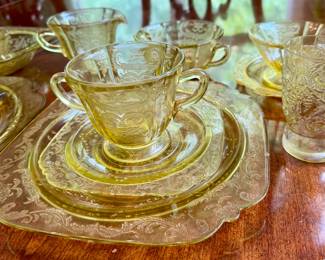 Federal Glass Madrid amber depression glass dishes