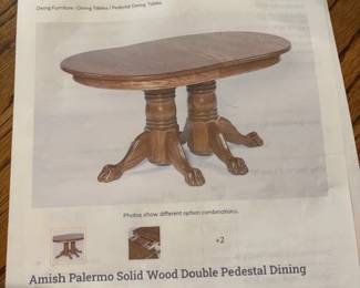 Amish Palermo solid wood double pedestal dining room table.