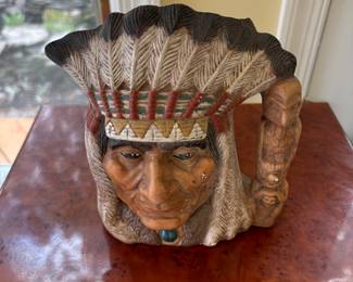 Vintage American Indian Chief 3D hand-painted pottery vase.