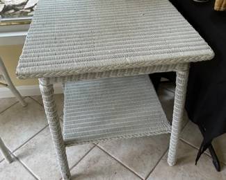 White wicker side table.