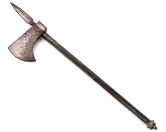 Lot 34 Profusely Silver Inlaid Saddle Axe wHidden Dagger