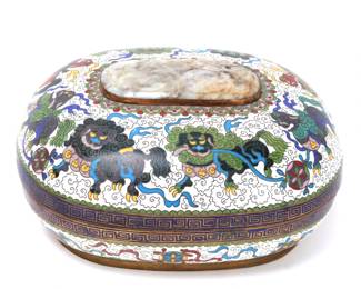 Lot 5 Chinese Cloisonne Box, Foo Lions Dragons