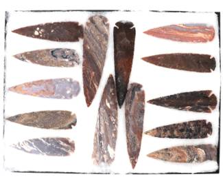 Lot 66 Wonderful Collection of 14 Native American Arrowheads Spears