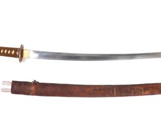 Lot 61 Signed Japanese WWII Gunto Katana Sword w Scabbard