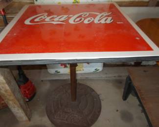 Enamel top coca-cola table with coke logo on pedestal