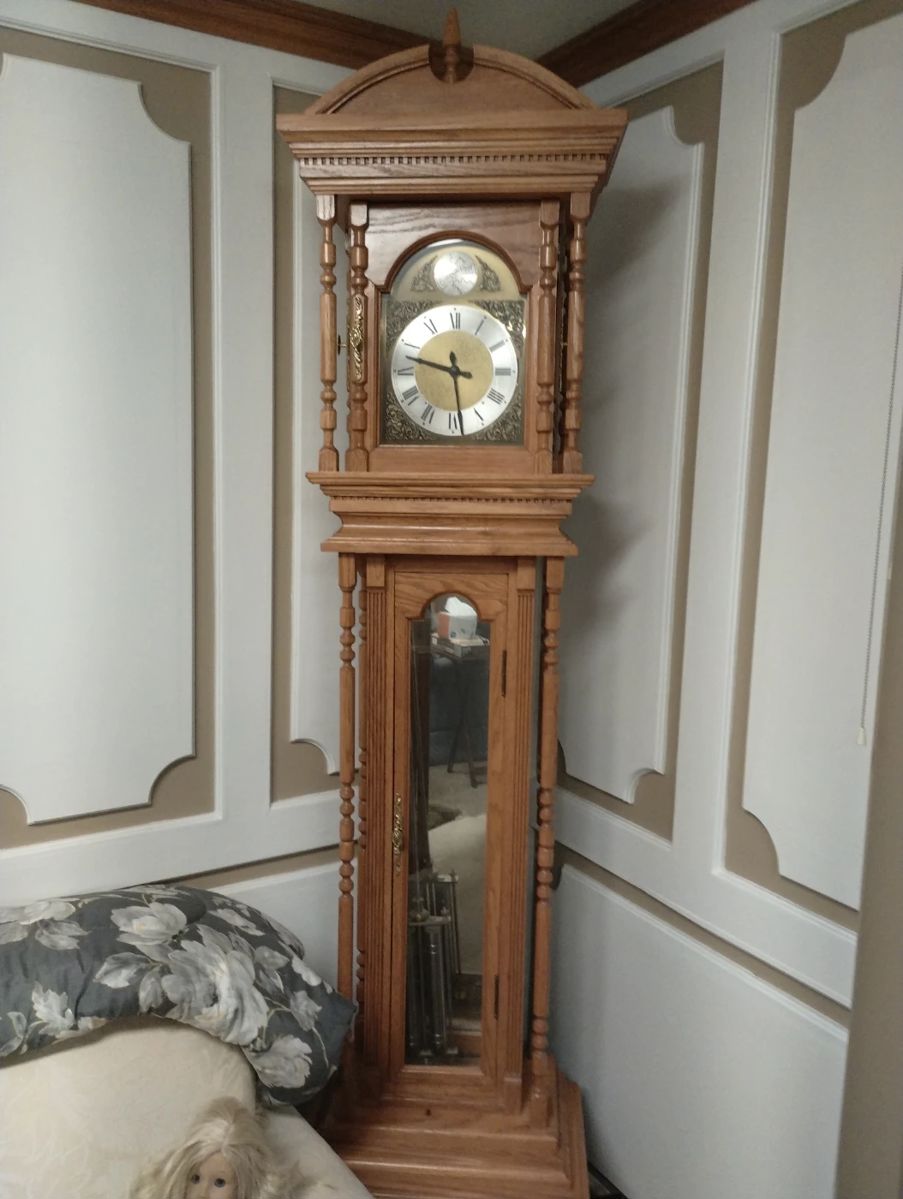 Handmade Oak-wood Grandfather clock.
