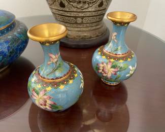 $80 Pair of Cloisonné Vases 5" tall