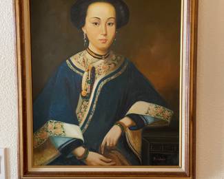 $250. CHINESE SCHOOL 20TH CENTURY, EMPEROR QIANLONG PORTRAIT. Oil on canvas, signed