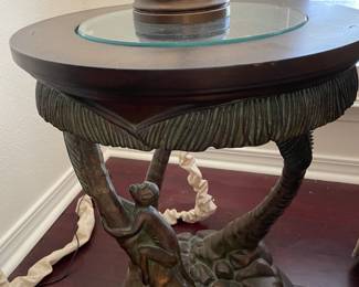$150. Monkey on palm tree side table with glass insert