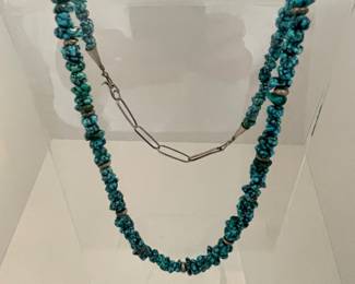 $500. Navajo  Beautiful natural turquoise with silver nuggets included throughout the necklace  