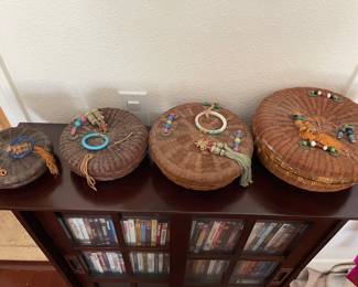 4 antique sewing baskets