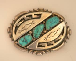 $500. Wilson Begay Navajo turquoise, sterling belt buckle  