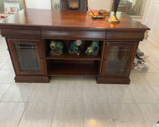 $500. Beautiful partner-style desk with storage on both sides and inlaid design