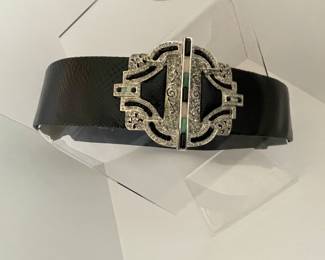 $150.  Judith Leiber adjustable snake sling belt with crystal and stone belt buckle 