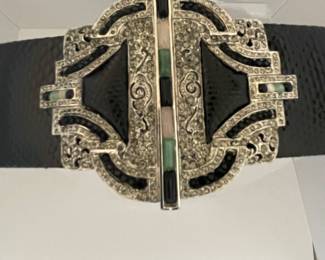 $150.  Judith Leiber adjustable snake sling belt with crystal and stone belt buckle 